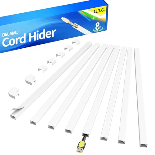 Delamu 113.6in Cord Hider, Cord Covers for 1-2 Wire, Paintable Cable Hider, Wire Covers for Cords on Wall, Wire Hiders for TV on Wall, Cable Cover Cable Management, W0.59in H0.40in - size: 113.6 in L X 0.59 in W X 0.40 in H