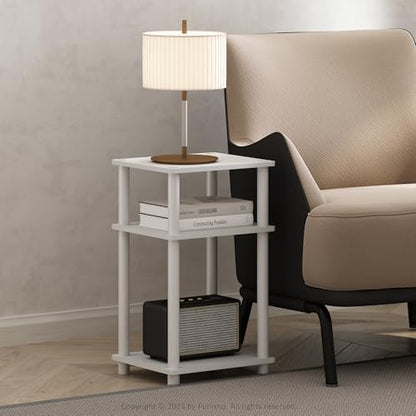 Furinno JUST Side Table, 3-Tier End Table, Open Shelves Night Stand, Bedside Table, Toolless Assembly, for Living Room, Bedroom, Bathroom, White - color: White/White, size: 3-Tier, Round Pole, style: 1-Pack