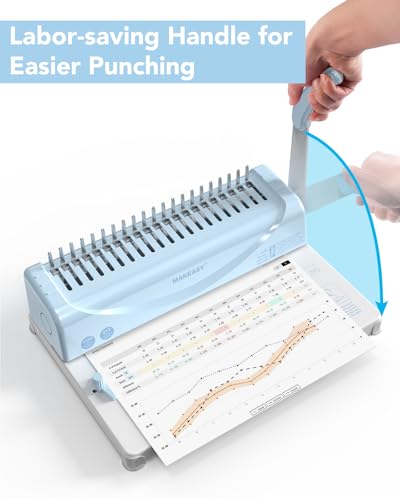 Binding Machine, 21-Hole, Comb Binding Machines with 1 Box Comb Bindings Spines, Comb Binder for Letter/A4/A5 Paper, 12 Sheet Punch Capacity - color: Blue