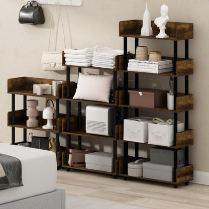 Furinno Turn-N-Tube 4-Tier Display Shelf, Open Frame, Amber Pine - color: Amber Pine/Black, size: 4-Tier Display Rack