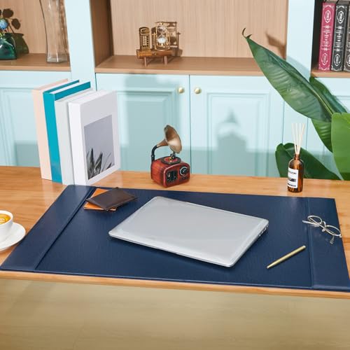Leather Desk Pad Protector with Side Rails, Blue, 30 x 18 Inch - color: Blue, size: 18" x 30"