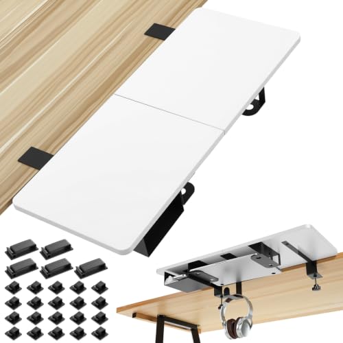 Novabright 30" X 12" Desk Extender Tray with Side Storage Rack Heavy Duty Desk Extender Under Desks Laptop Mount Keyboard Extenders for Desks with a Concealed Storage Area for Cable & Earphone (White) - color: White, size: 30" X 12"