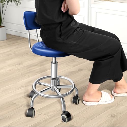 Rolling Stool with Backrest, Adjustable 360° Swivel Task Stool - color: Blue