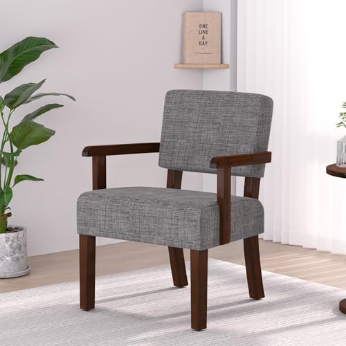 FAGAGA Accent Chair, Armchair with Solid Wood Frame and Legs, Gray - color: Linen Gray, size: One Chair