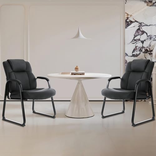 CLATINA Big and Tall Office Chair 500lbs Leather Reception Chair with Bonded Padded Armrest Wide Seat Sled Base Desk Chair No Wheels for Reception Conference Waiting Room Side Office Home, Black - color: Black Sled Base, size: 1 Pack
