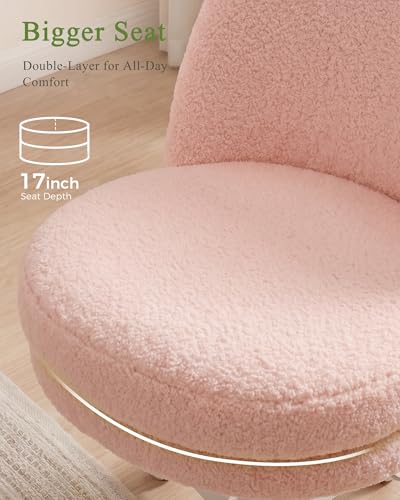GTPOFFICE Vanity Chair with Back, Adjustable Tall Office Chair High Swivel Bar Stools Fluffy Cute Desk Chair Comfy with Wheels Bow Pillow Armlees for Adults Standing Desk Bar, Teddy Velvet, Pink - color: Tv-pink