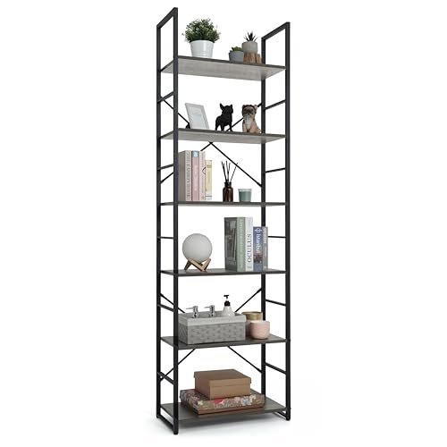 CAPHAUS 6 Tier Bookshelf, 24 Inch Width Free Standing Shelf, Bookcase Shelf Storage Organizer, Industrial Book Shelves for Home Office, Living Room, Kitchen, Dark Grey Vintage Shelves & Metal Frame - color: Dark Grey, size: 6-Tier
