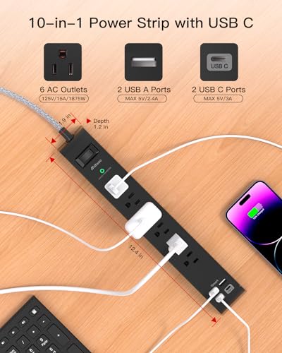 2 Pack Surge Protector Power Strip, Slim Flat Plug, Braided Extension Cord - size: 5 FT, style: Braided Cord Slim Plug
