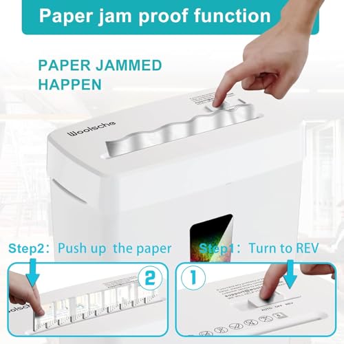 White Paper Shredder for Home Office 6-Sheet Micro Cut P-5 Security Level Metal Shredder Machine with Jam Proof System and 3.43 Gallon Bin Compact Paper Crinkle Machine