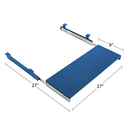BenchPro Heavy 16-Gauge Powder Painted Steel Keyboard Tray - Under-Mount, Steel Construction, Slide Out Keyboard Mouse Holder - Powder Coated 9" D x 27" W - Blue - style: Metal Blue 27"