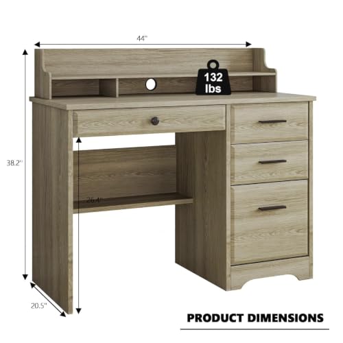 4 EVER WINNER Computer Desk with Drawers, Small Desk with Monitor Stand and File Drawer, Wood Desk with Storage, Writing Desk for Bedroom Home Offic, Grey - color: Grey