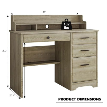 4 EVER WINNER Computer Desk with Drawers, Small Desk with Monitor Stand and File Drawer, Wood Desk with Storage, Writing Desk for Bedroom Home Offic, Grey - color: Grey