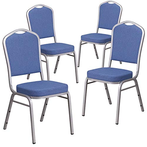 Flash Furniture Hercules Crown Back Stackable Banquet Chair, Silver, 4-Pack | Silver Frame, Fabric Upholstery - color: Blue Fabric/Silver Frame, size: Set of 4