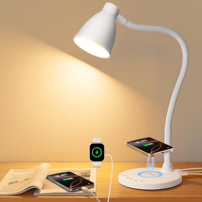 BOHON LED Desk Lamp for Home Office with USB C Charging Wireless Charger - color: White, size: Standard