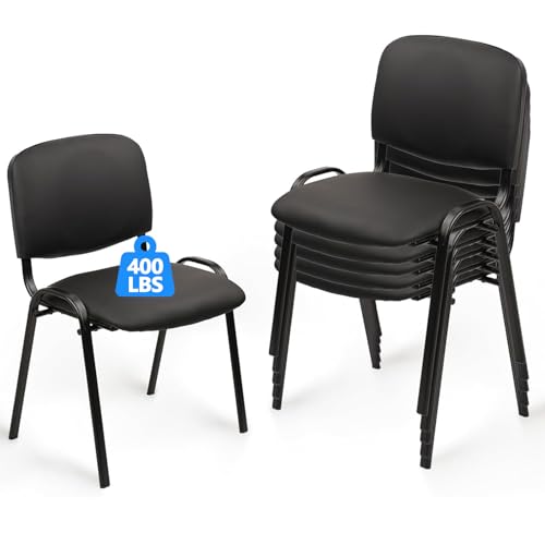 CLATINA Stackable Waiting Room Chairs, PU Leather Guest Reception Chair with Upholstered Thickene Seat and Back Support, Stacking Chair Metal Leg for Office School Church Conference, Black, 5 Pack - color: Black-leather, size: 5 Pack