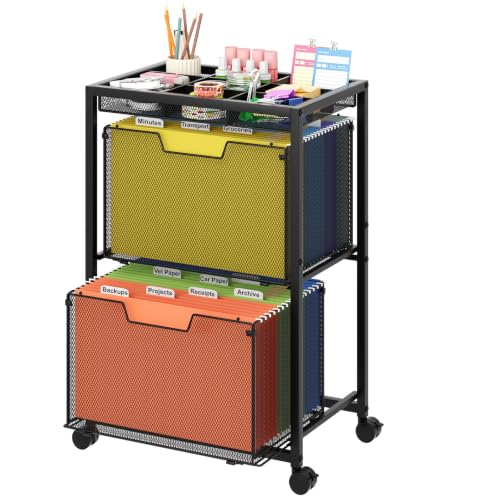 Rolling File Cart with 2 Drawers, Under Desk Storage Cabinet with DIY Divider, Letter/Legal Mobile Filling Cabinet on Wheels, Hanging File Folders Organizer, Metal Utility Cart for Home Office, Black - color: Black, size: 2 Drawers