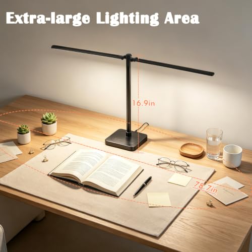 BOHON Desk Lamp for Home Office Dual Head 24W Swing Arm Task Lamp Black - color: Black, size: Large
