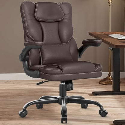 Executive Office Chair Flip Up Arms Lumbar Support Home Office Desk Chair - color: Coffee
