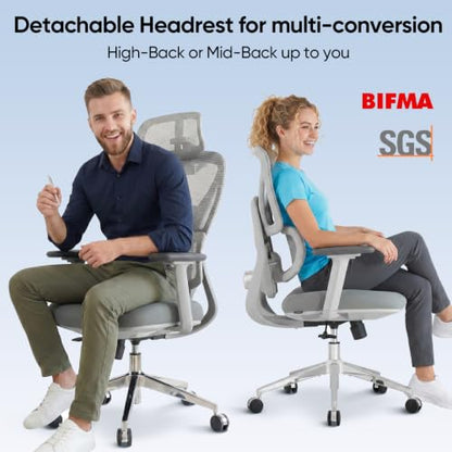 Ergonomic Mesh Office Chair, Desk Chairs with Adjustable Lumbar Support, 4D Flip-up Arms & 3D Headrest, Comfy High Back Breathable Mesh Computer Chair for Home Office, 400lbs (Grey) - color: Grey