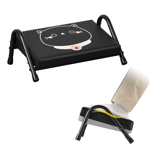 FUSLITE Foot Rest for Under Desk at Work,Ergonomic Foot Rest for Office Use, Adjustable Heights,Relieving Pain in Lower Back, Hip, Knee(Black with Kitten) - color: Black and Kitten
