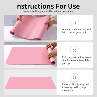 Large Office Leather Desk Mat, Large Mouse and Keyboard Pad, Laptop Pad, Desktop Protector(Pink, 31.5 in. x 15.7 in.) - color: Pink, size: 31.5×15.7inch