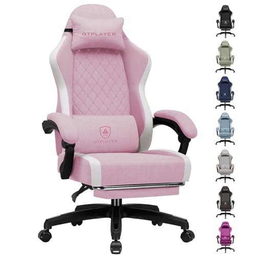 GTPLAYER Gaming Chair, Ergonomic Computer Chair with Footrest and Lumbar Support, High Back Recliner Chair 350lbs, Height Adjustable for Home Office, Pink - color: Pink