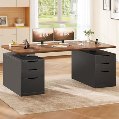 SEDETA Electric Standing Desk with 6 Drawers, 55" Adjustable Stand up Desk with Storage, Computer Desks with Power Outlets for Home Office, Black - color: Black