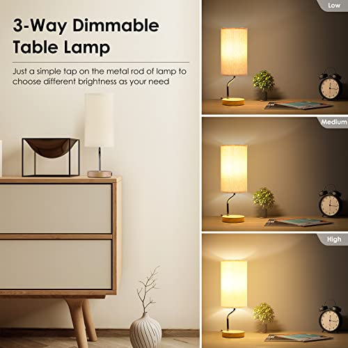 Upgraded Smart Bedside Table Lamp with Wireless Charger & USB Port - Touch Control LED Desk Lamp for Bedroom, Dimmable Wooden Nightstand Lamp with Fabric Shade for Home Living Room, Kid's Room Cream - color: Cream