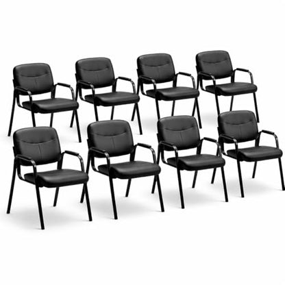 Office Reception Guest Chairs, Ergonomic Leather, Set of 8 | Waiting rooms, conference spaces, clinics, padded armrests, metal frame, no wheels, adults, home office, easy assembly - color: Inky, size: Set of 8