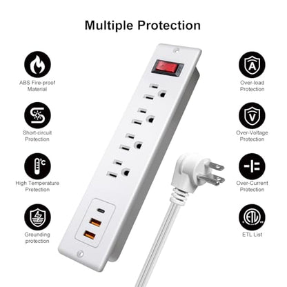 4 Outlets Recessed Power Strip with USB C 20W, Fast Charge Desktop Power Outlet Flush Mount Desk Extender 6.56 ft Extension Cord Plug in Furniture Conference Hotel - color: White