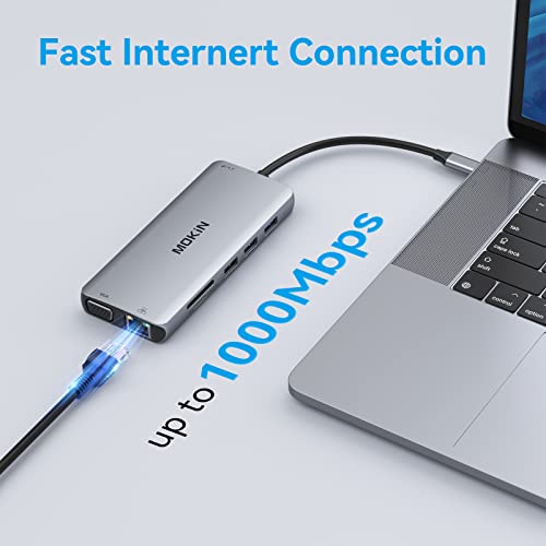 USB C Docking Station Dual Monitor, Dual HDMI Adapter 12 in 1 Triple Display USB C Hub with VGA, Gigabit Ethernet, 100W PD, 4 USB Ports, SD/TF