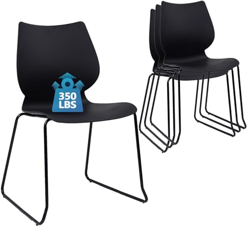 KLASIKA Stackable Waiting Room Chair, Stacking Office Chair with Ergonomic Lumbar Support and Metal Legs, Plastic Desk Chairs for Conference School Church Guest Reception Set of 4, Black - color: Lris_black, size: 4 Pack