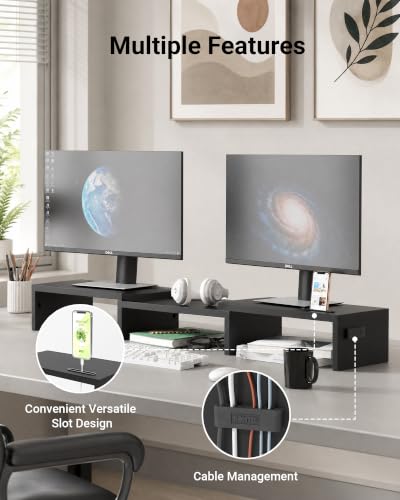 BONTEC Dual Monitor Stand Riser, Adjustable Length & Swivel Angle, Black - color: Black, size: 42.5 in