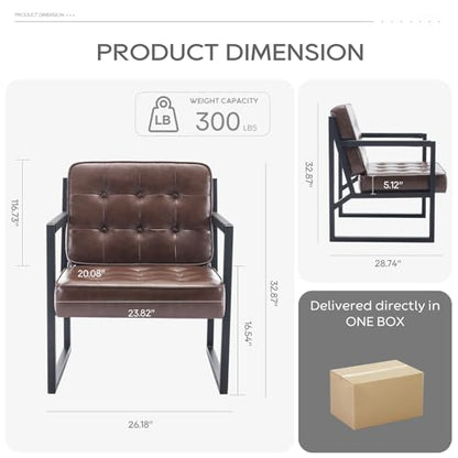 COLAMY Mid Century Modern Accent Chair Set of 2, Comfy Living Room Chair, Brown Leather Accent Chair, Faux Leather Reception Armchair with Metal Legs for Living Room Bedroom Reception Office, Brown - color: Brown, size: Set of 2