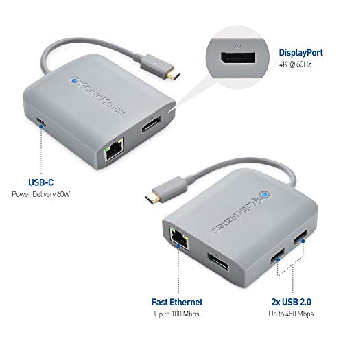 Cable Matters USB C Hub DisplayPort, 4K@60Hz, 60W Host Charging, Gray | 100Mbps Ethernet, 2x USB, Compatible with Thunderbolt 4/Thunderbolt 3 Ports, MacBook Pro - color: Gray