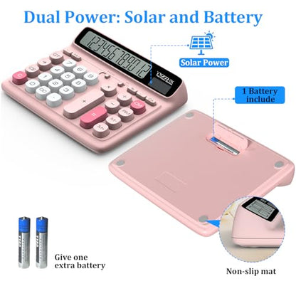 Desktop Calculator with Extra Large 5-Inch LCD Display, 12-Digit Two Way Power Solar & Battery Office Calculator with Big Buttons for Business, Accounting & Home Use(Pink) - color: Pink