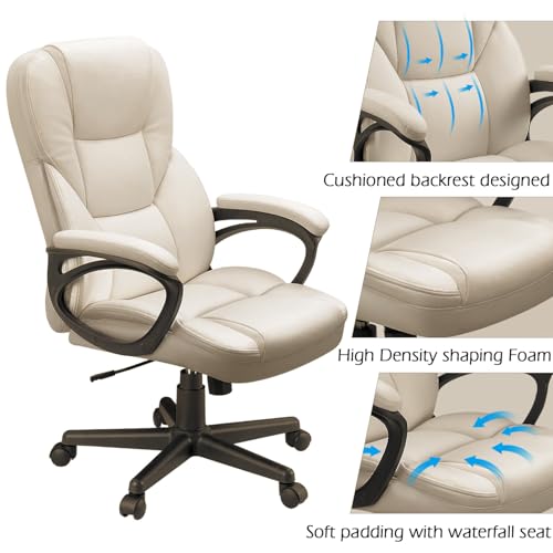 Furmax Office Executive Chair High Back Adjustable Managerial Home Desk Chair, Swivel Computer PU Leather Chair with Lumbar Support (1, Beige) - color: Beige