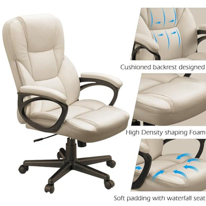 Furmax Office Executive Chair High Back Adjustable Managerial Home Desk Chair, Swivel Computer PU Leather Chair with Lumbar Support (1, Beige) - color: Beige