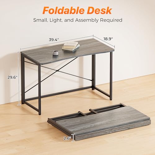 Huuger Folding Desk for Small Spaces, 39.4 Inch Foldable Computer Table - color: Grey, size: 18.9"D x 39.4"W