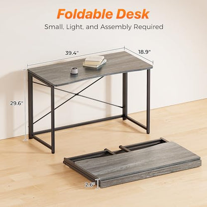 Huuger Folding Desk for Small Spaces, 39.4 Inch Foldable Computer Table - color: Grey, size: 18.9"D x 39.4"W