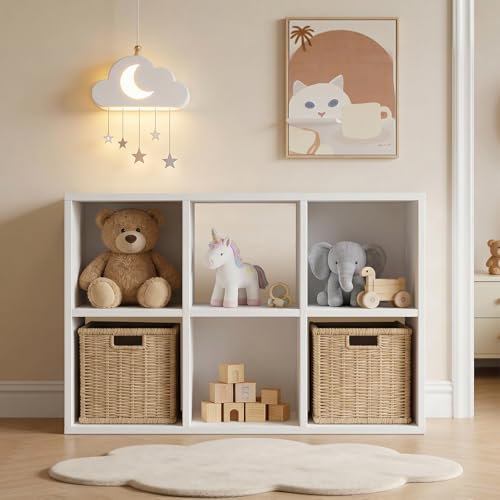 LUCKLIFE 6-Cube Storage Organizer, Modular Bookcase Shelf with Vertical or Horizontal Use, Fits 11×11" Bins, Optional Back Panels, for Living Room, Office, White - color: 6 Cube - White