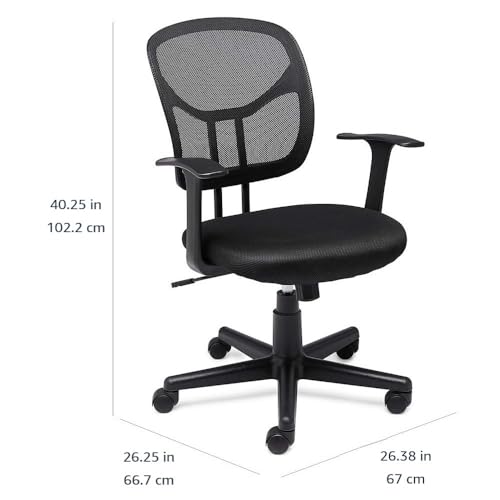 Amazon Basics Breathable Mesh Mid-Back Office Desk Chair with Armrests, Lumbar Support, 360-Degree Swivel, Adjustable-Height, Black