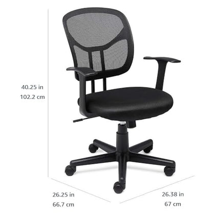 Amazon Basics Breathable Mesh Mid-Back Office Desk Chair with Armrests, Lumbar Support, 360-Degree Swivel, Adjustable-Height, Black