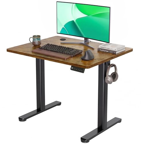 Claiks Electric Height Adjustable Standing Desk, 32x19 Inch, Rustic Brown | Smooth Height Adjustment, 3 Memory Presets, Cable management hub & hook, Stable Steel Frame, 156 lbs Capacity, Easy Assembly - color: Rustic Brown, size: 32