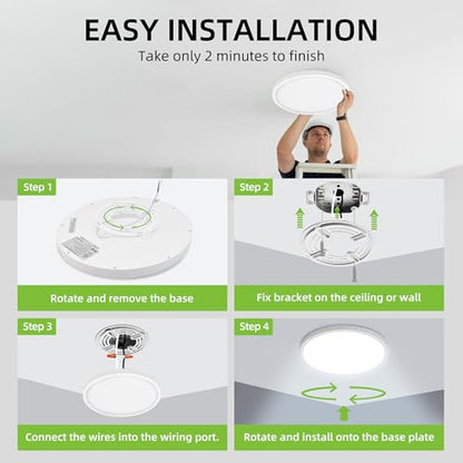hykolity 12 Inch Selectable CCT LED Round Flat Panel Light,2 Pack | 24W 3000K/4000K/5000K, Edge-Lit Flush Mount Ceiling Light Fixture for Kitchen, Bedroom, Laundry and Closet Room,White - color: White, size: 12 inch