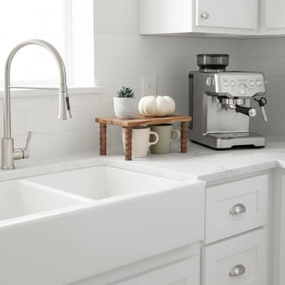 Kitchen Counter Shelf Wooden Cabinet and Desktop Counter Riser | Acacia Wood Small Coffee Station Organizer Countertop Display Stand Shelf for Top of Desk Home Office Bathroom
