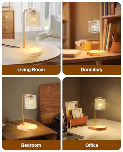 Small Bedside Table Lamp for Bedroom: Glass Shade Bedside Lamps for Nightstand, Dimmable Night Stand Light Lamp with Timer for Living Room, Dorm, Home Office Decor (1*LED Bulb Included)