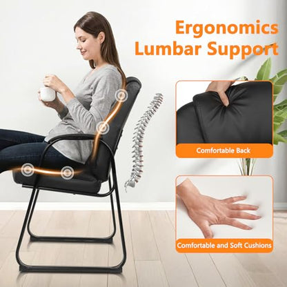 CLATINA Leather Guest Chair with Padded Arm Rest for Reception Meeting Conference and Waiting Room Side Office Home Black with Sled Base 2 Pack - color: Black-seldbase, size: 2 Pack