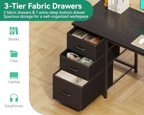 AODK 51 Inch Computer Desk with Drawers & USB Power Outlets - color: Black, size: 51 Inch
