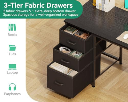 AODK 51 Inch Computer Desk with Drawers & USB Power Outlets - color: Black, size: 51 Inch